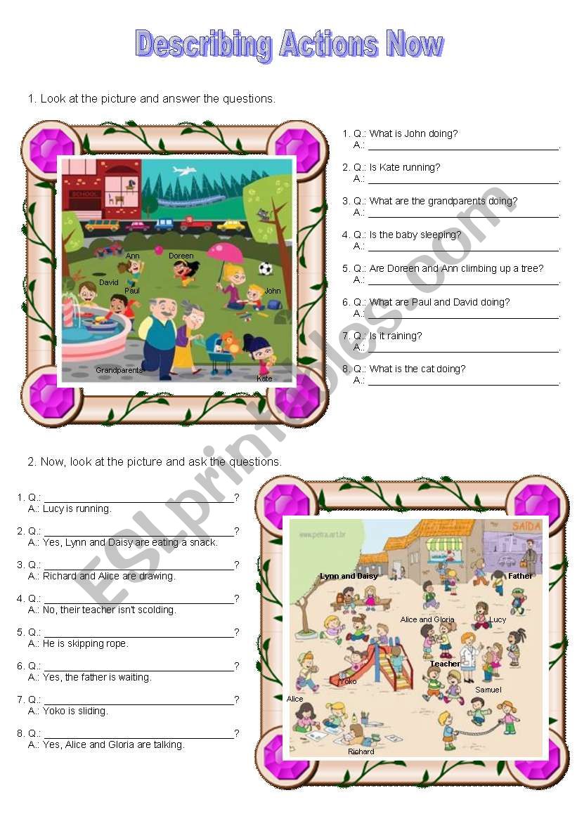 Describing actions now worksheet