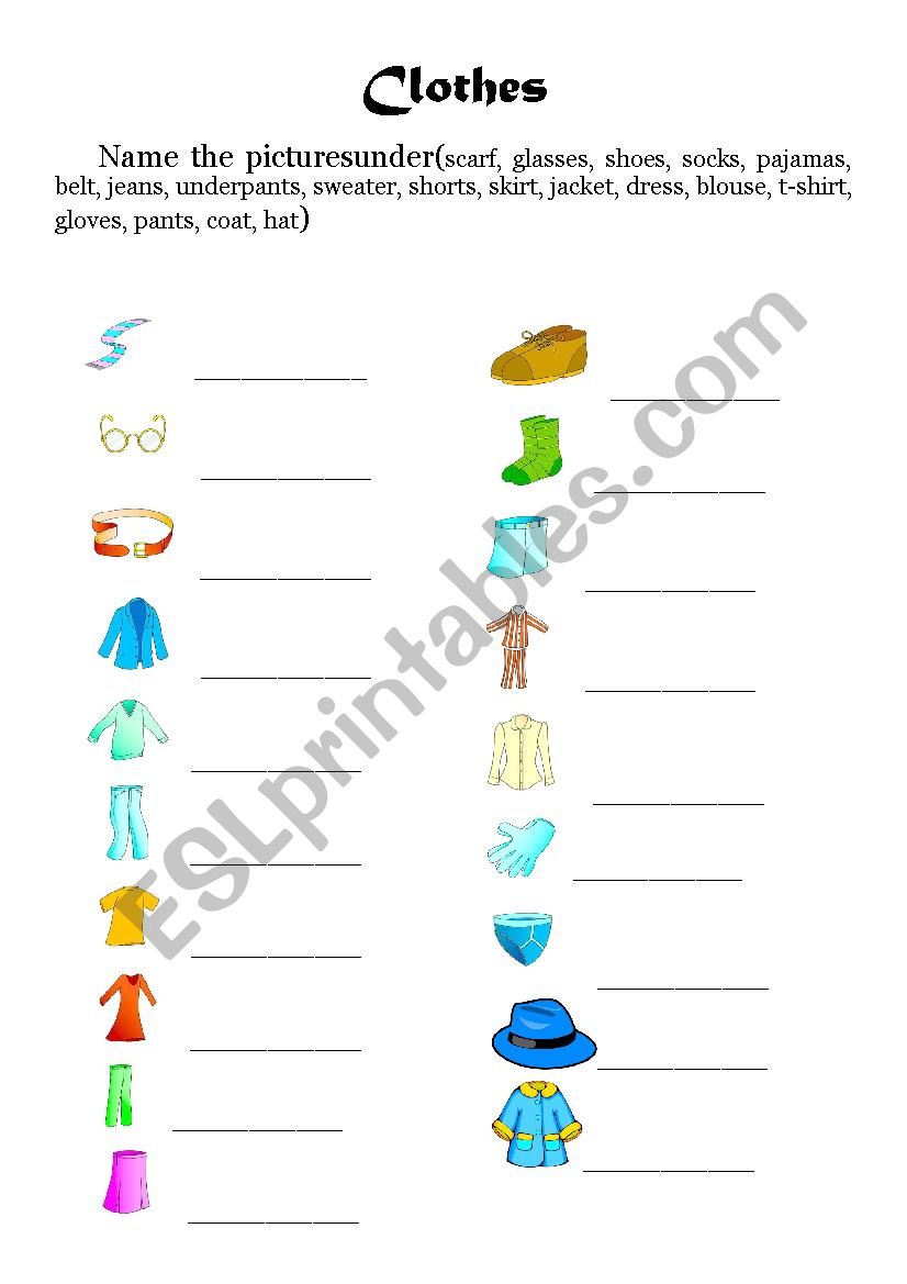 clothes worksheet