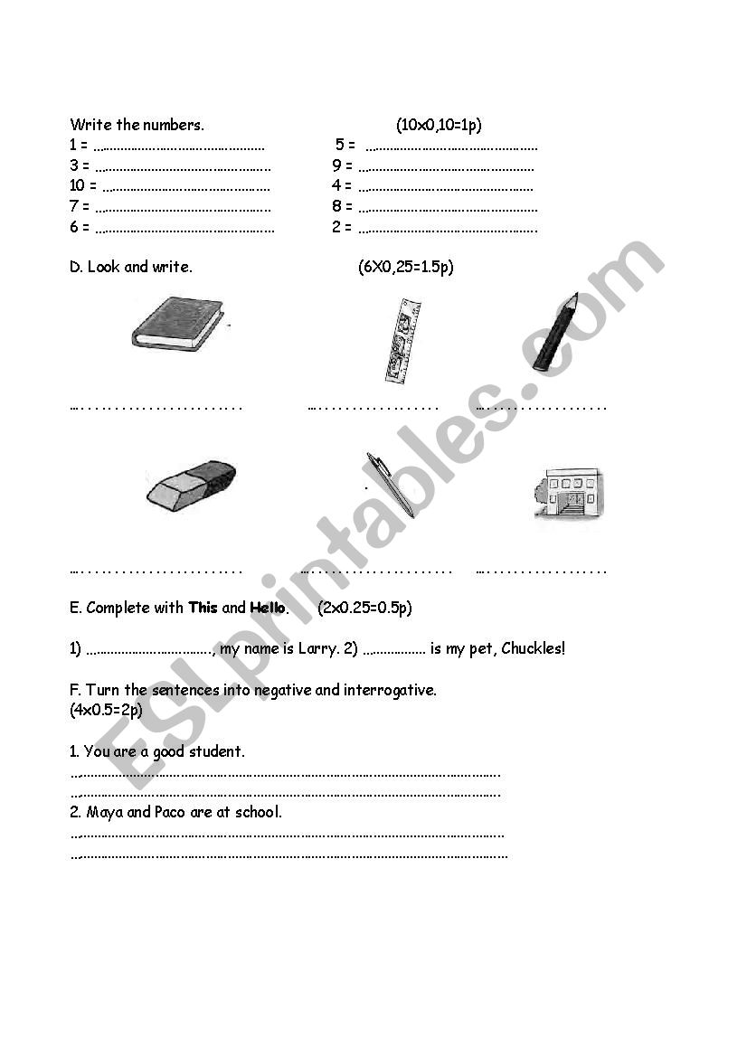 Test Paper 3rd grade worksheet