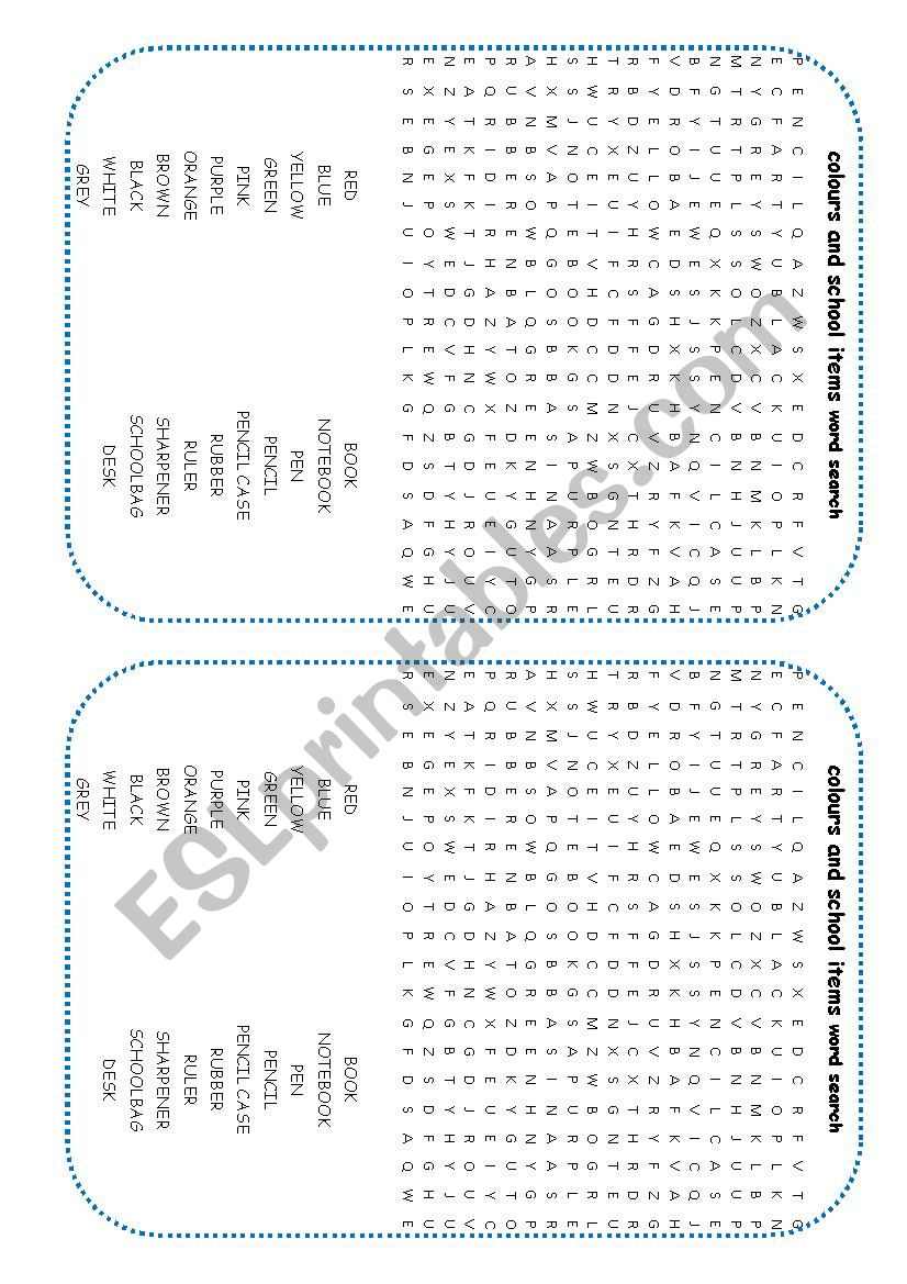 colours and school items worksheet