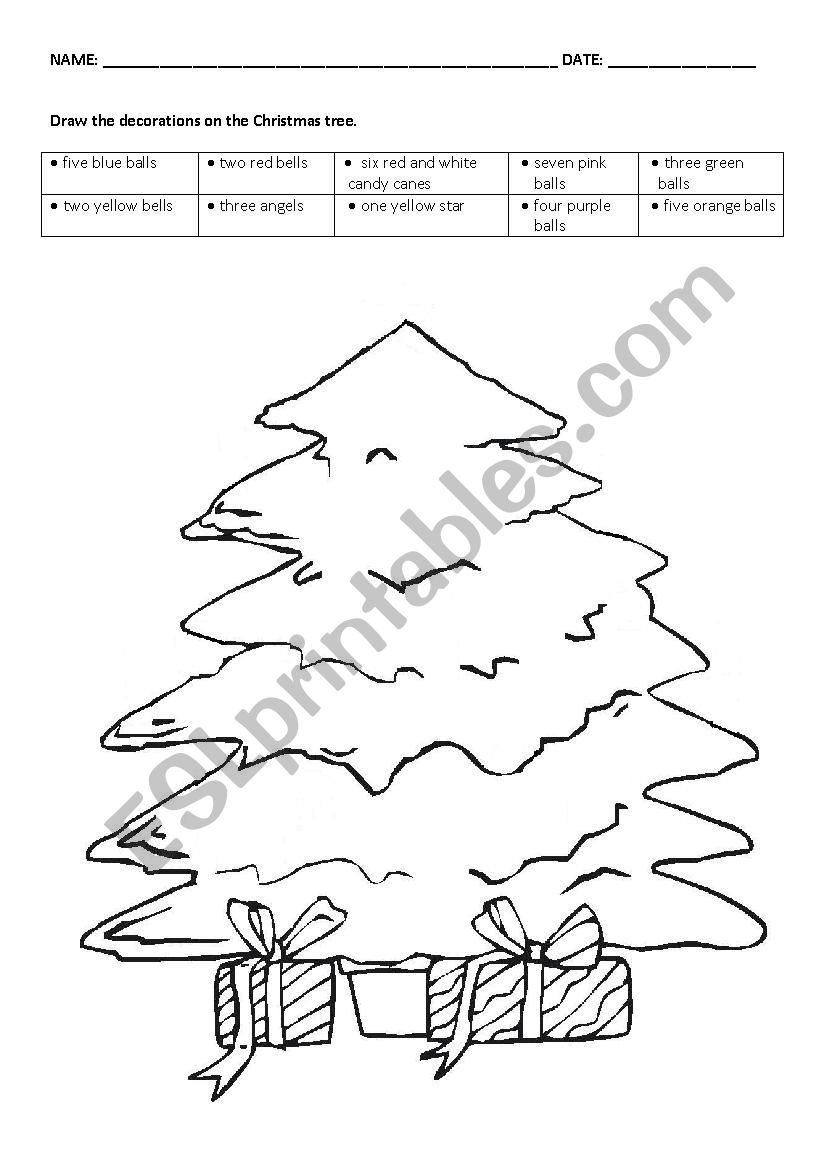 Decorate the Christmas tree worksheet