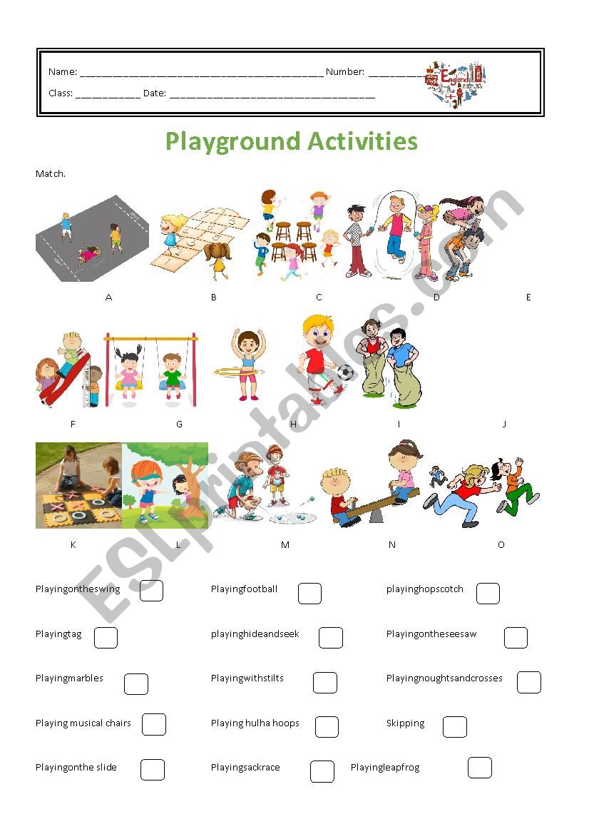 Playground activities worksheet