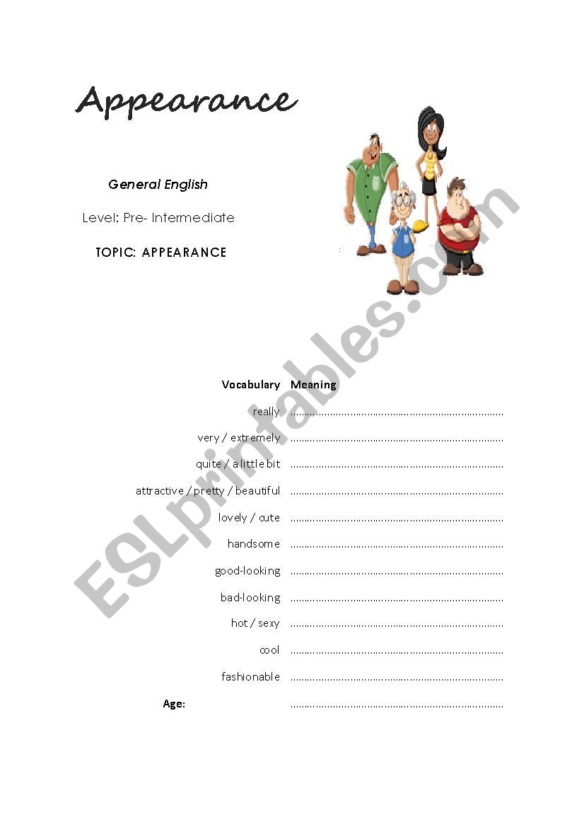 Appearance worksheet