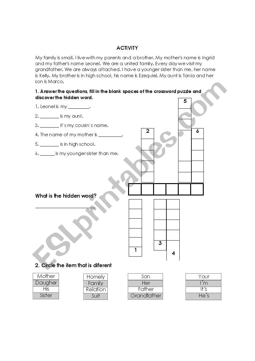 FAMILY worksheet