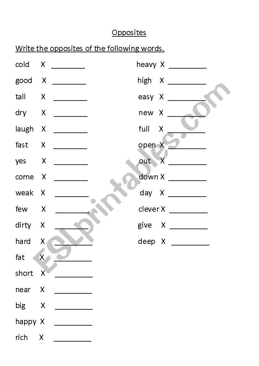 grammar opposites worksheet