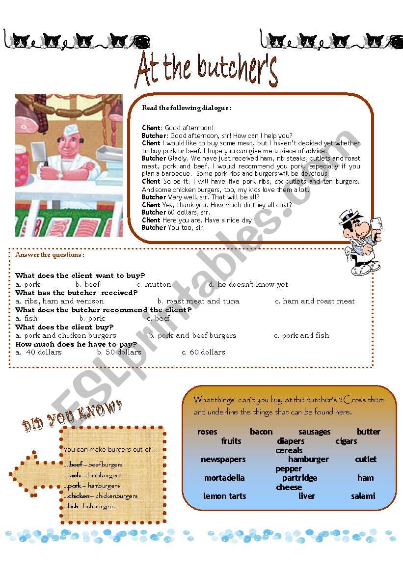At the butcherÂ´s worksheet