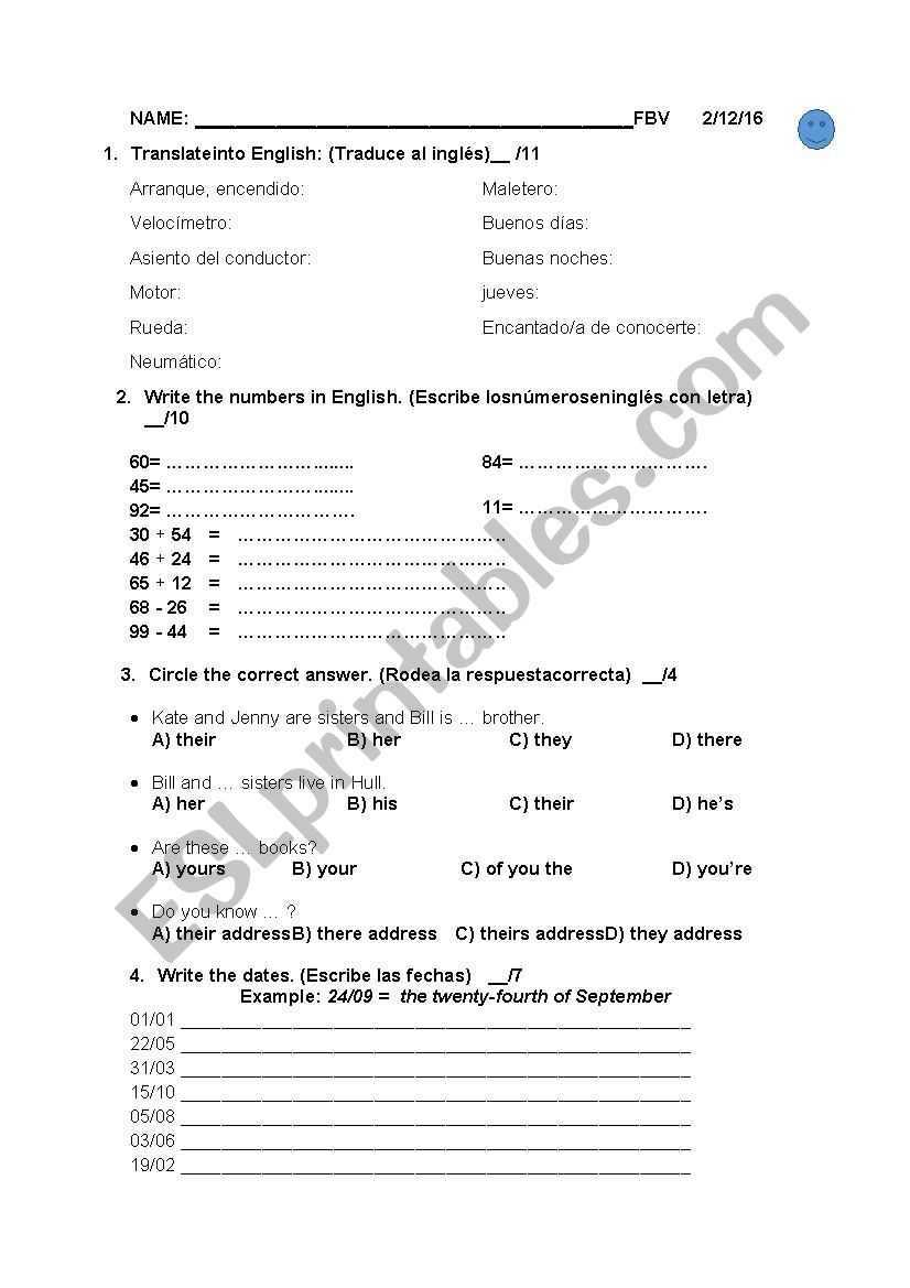 Exam basic stuff worksheet