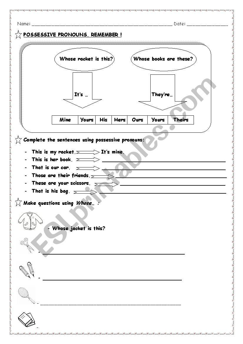 Possessive pronouns worksheet