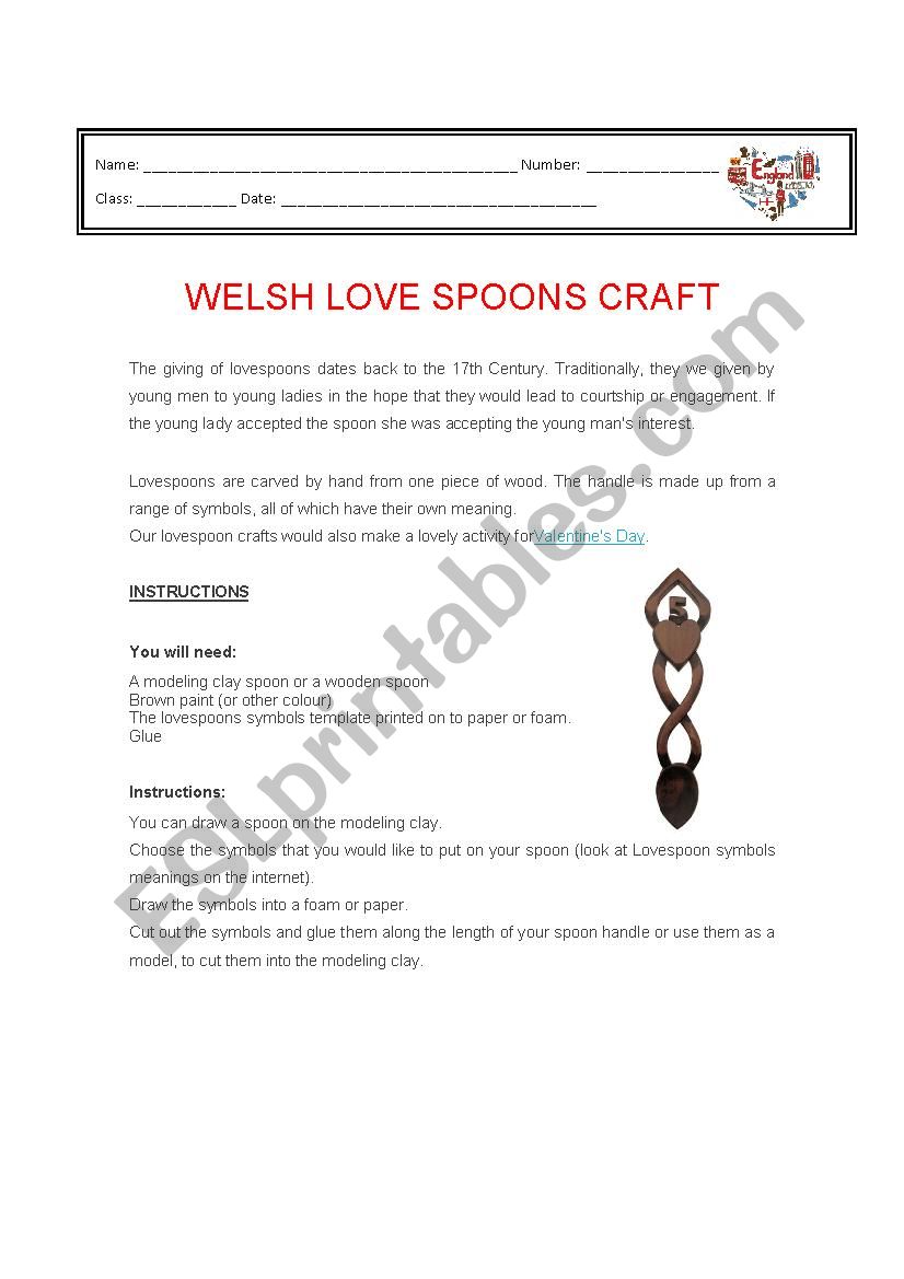 welsh love spoons craft worksheet