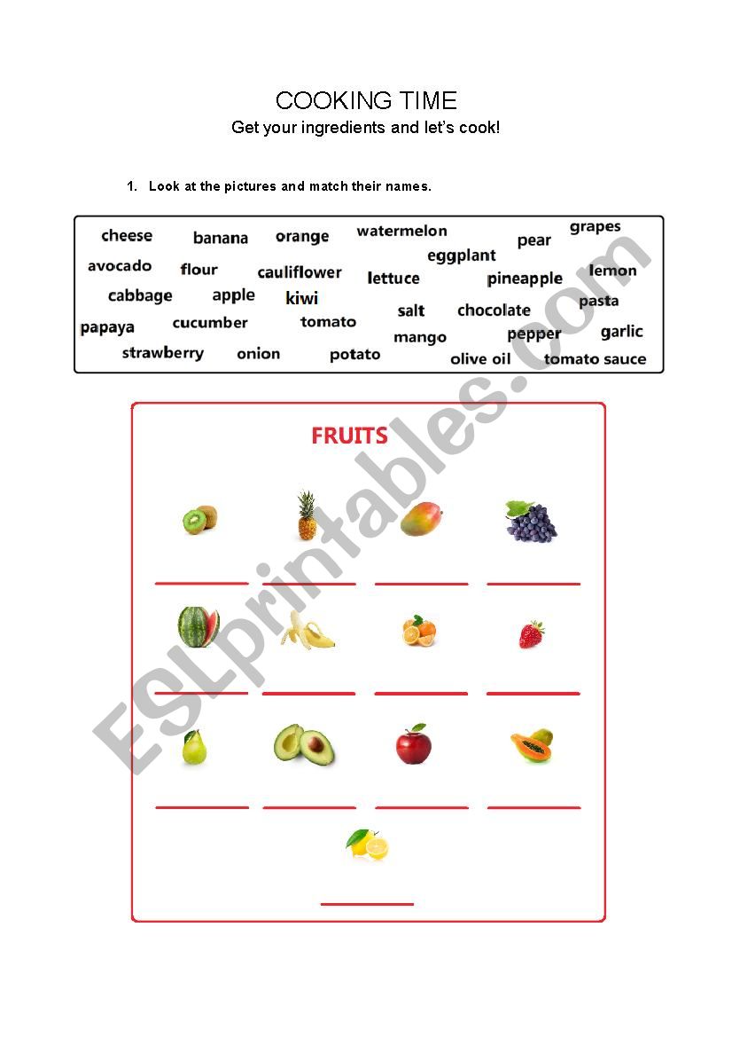 Ingredients (Fruits, Vegetables and others)