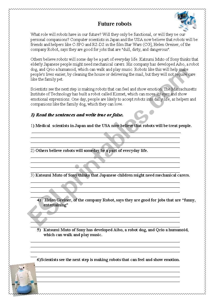 Future robots worksheet