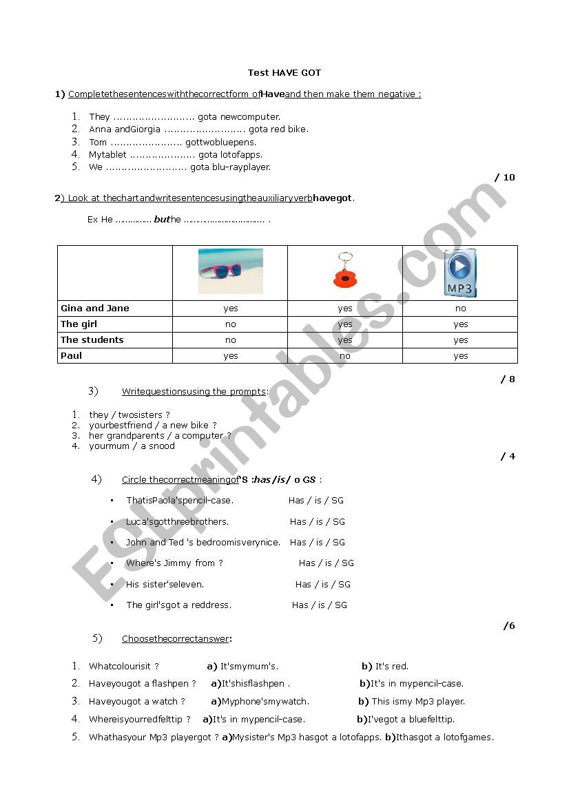 test have got + Saxon Genitive + revision to be 