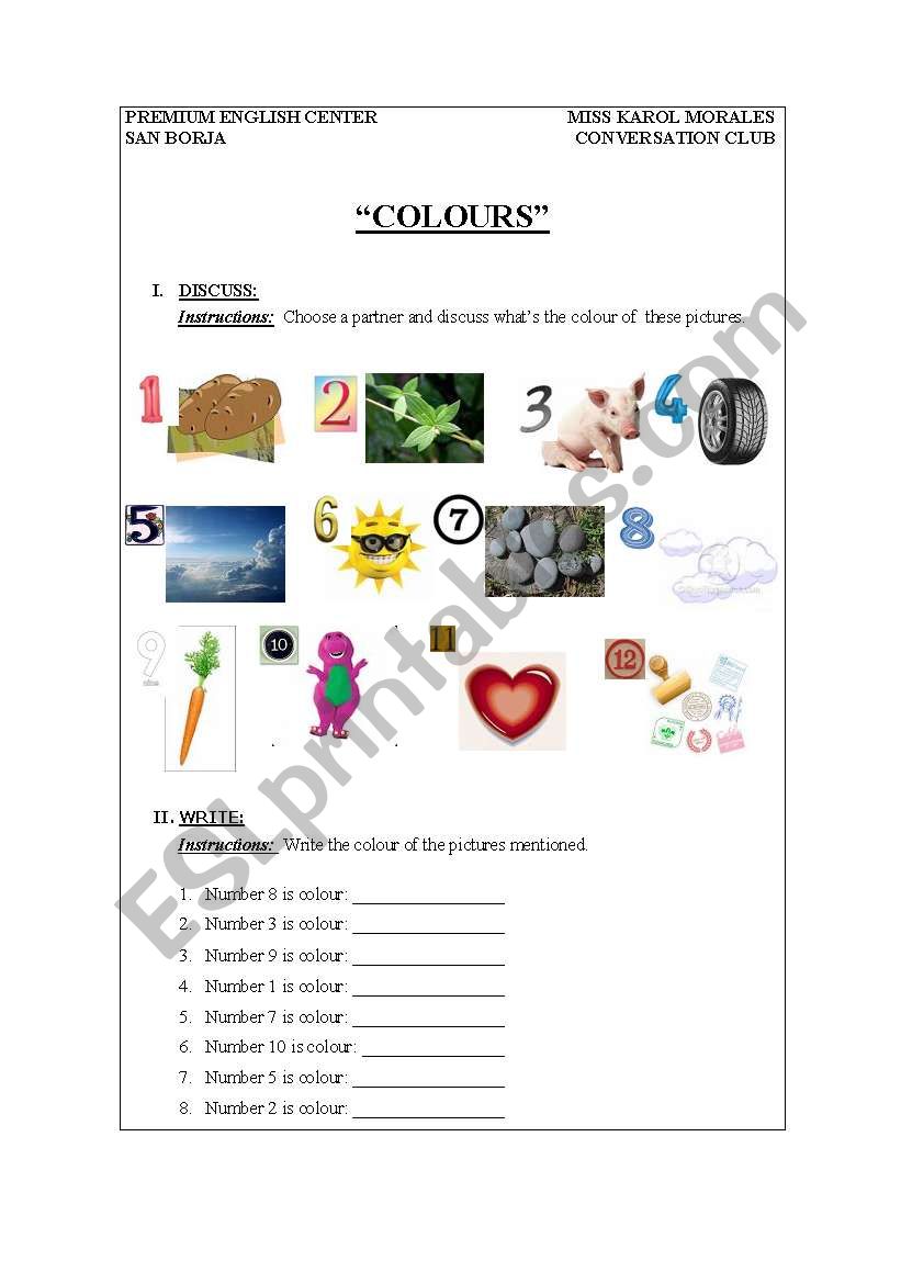 colours!! worksheet