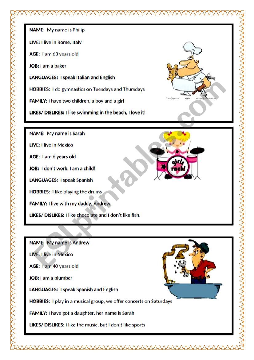 Personal information speaking cards (Set 2)