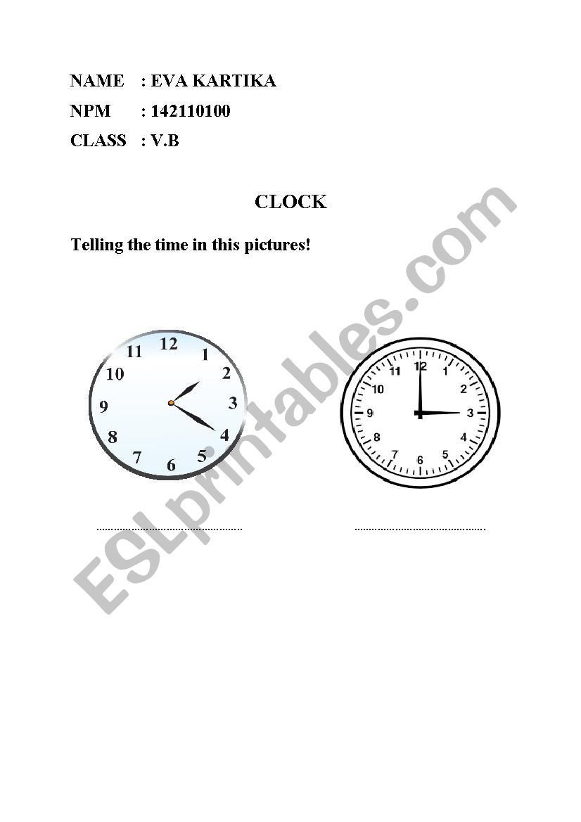 oÂ´clock worksheet