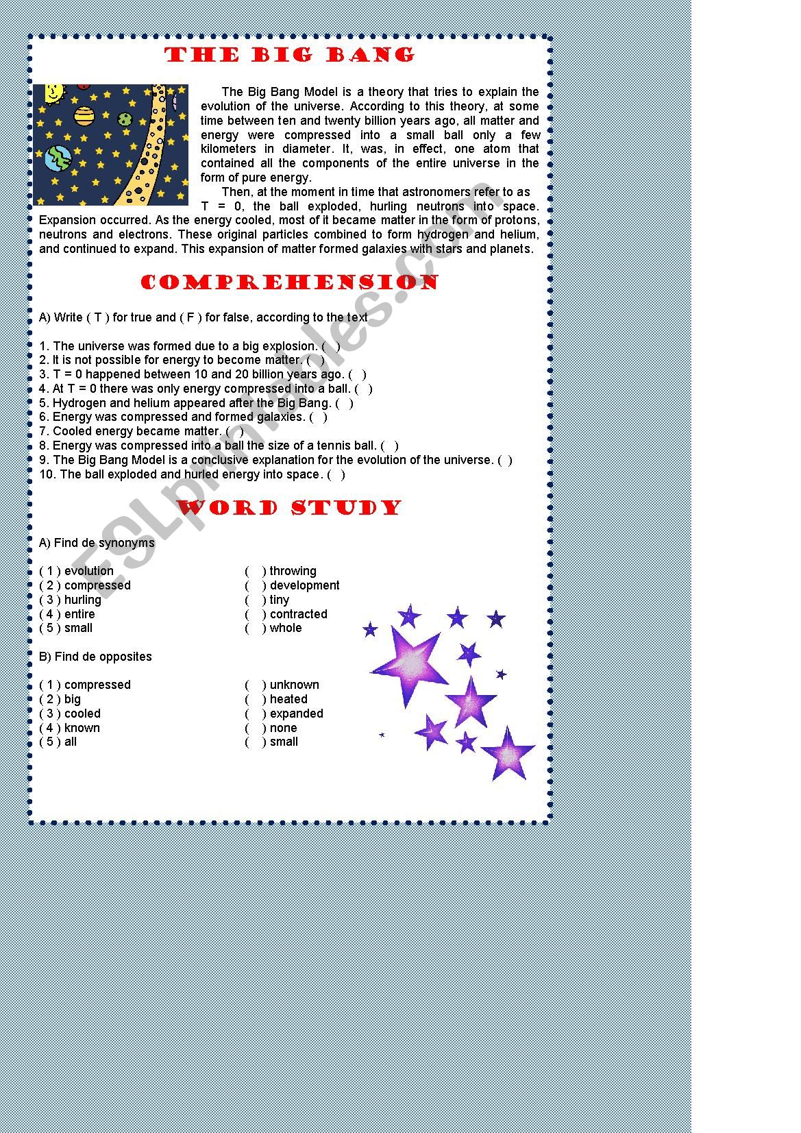 The Big Bang worksheet