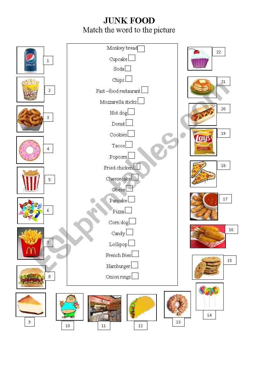 JUNK FOOD GAME worksheet