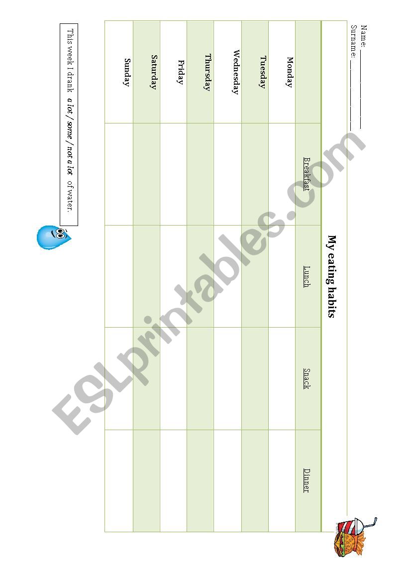 My eating habits - weekly planner