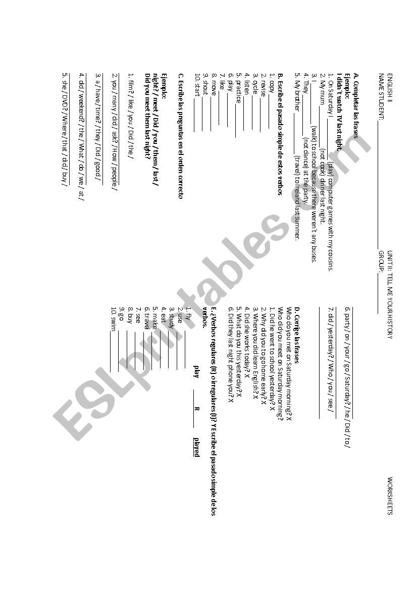 Simple past worksheet