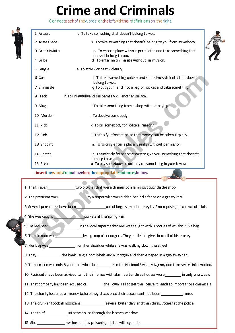 Crime and Criminals  worksheet