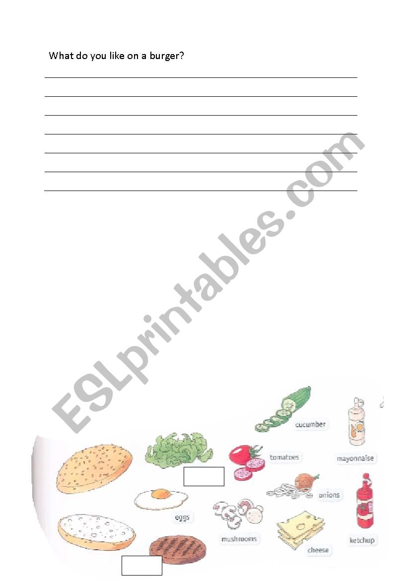 What do you like on a burger? worksheet