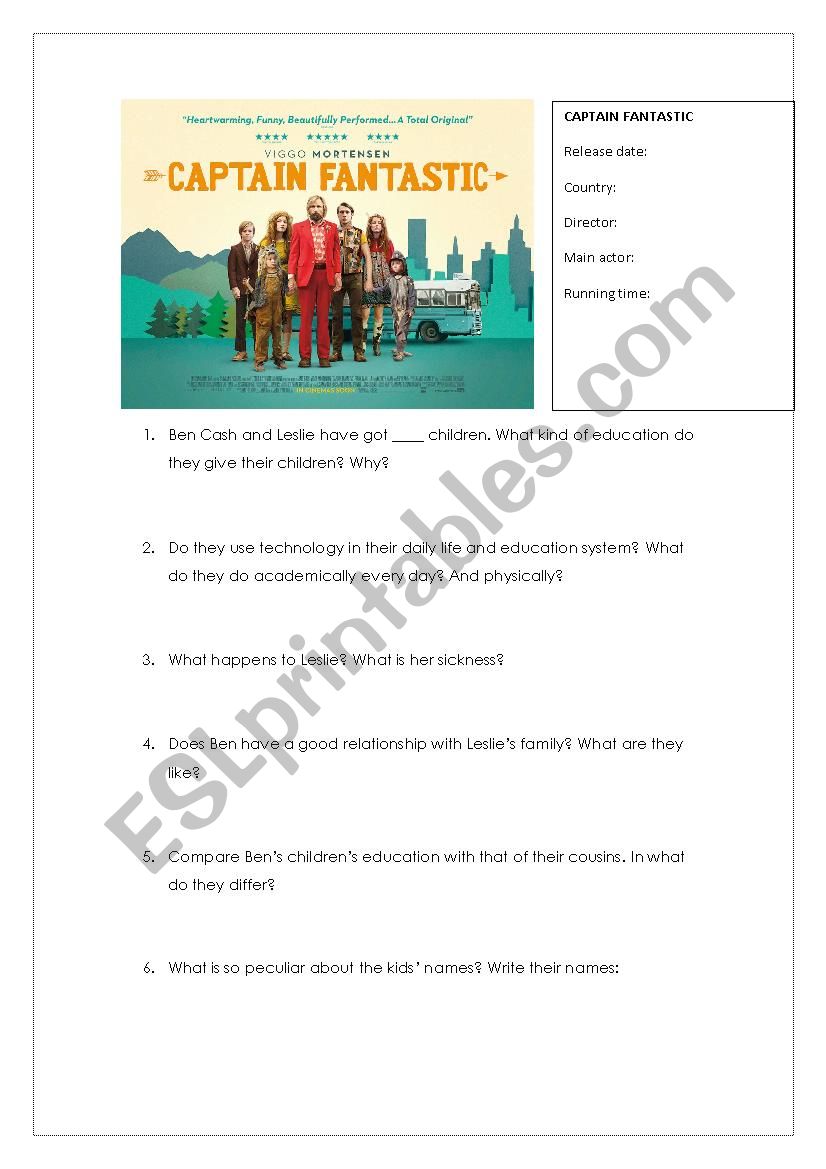 Captain Fantastic worksheet