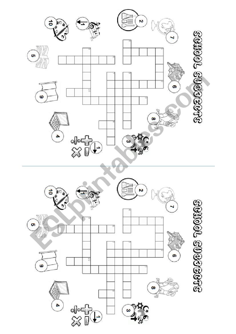 SCHOOL SUBJECTS CROSSWORD worksheet