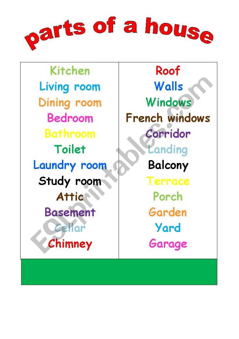 parts of a house worksheet