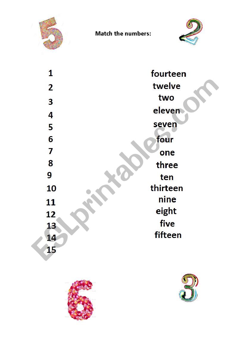 Match numbers worksheet