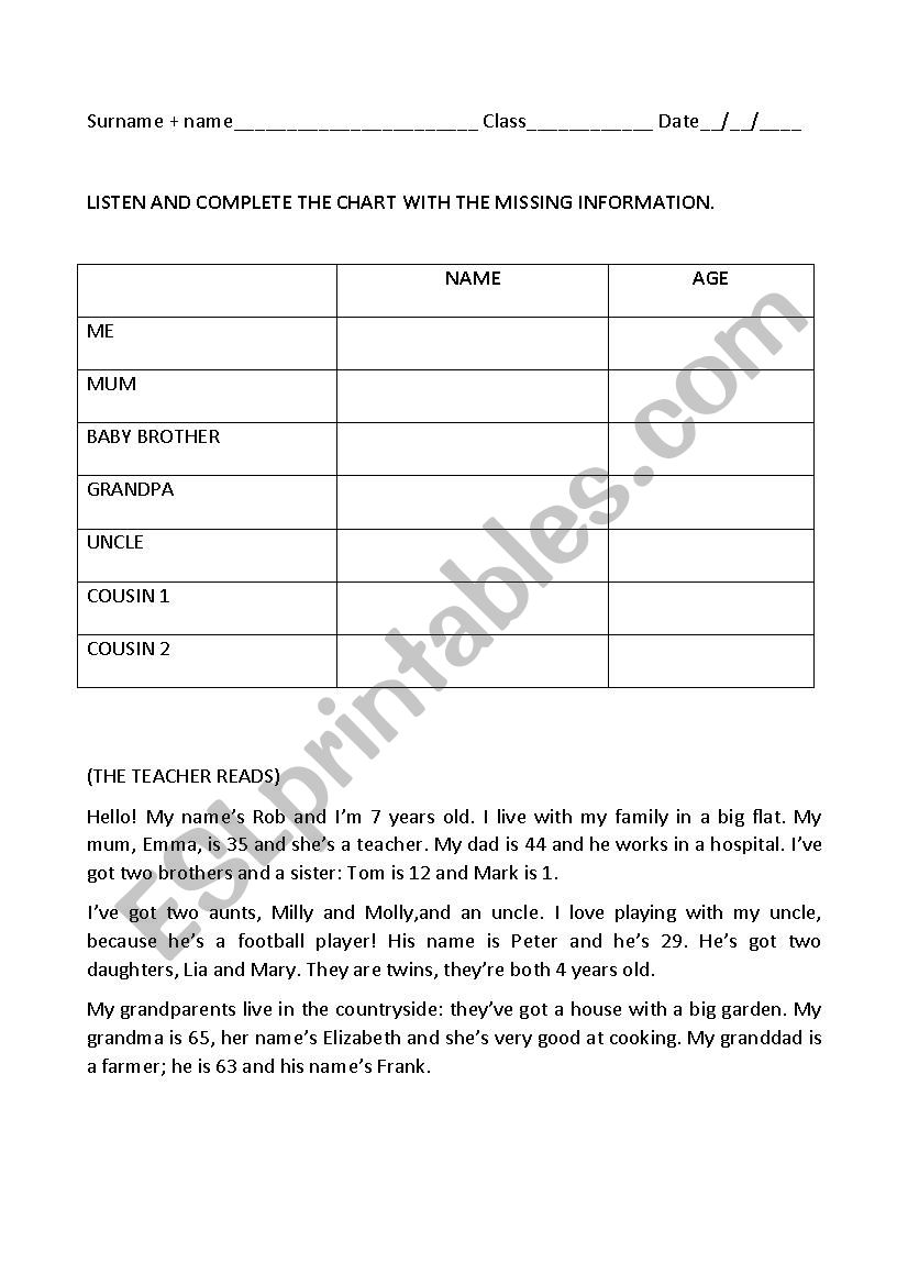 family worksheet