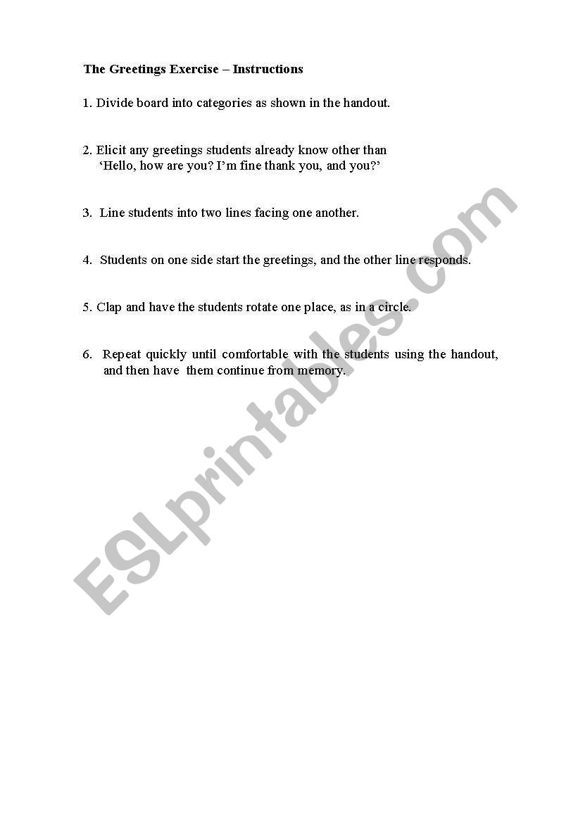 The Greeting Excercise worksheet