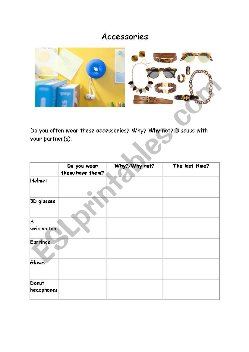 Accessories worksheet