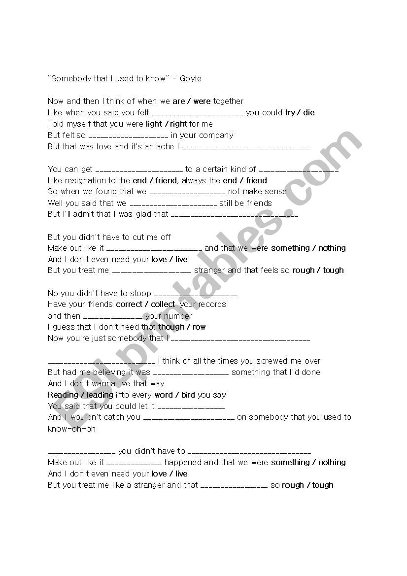 Somebody That I Used to Know - Goyte