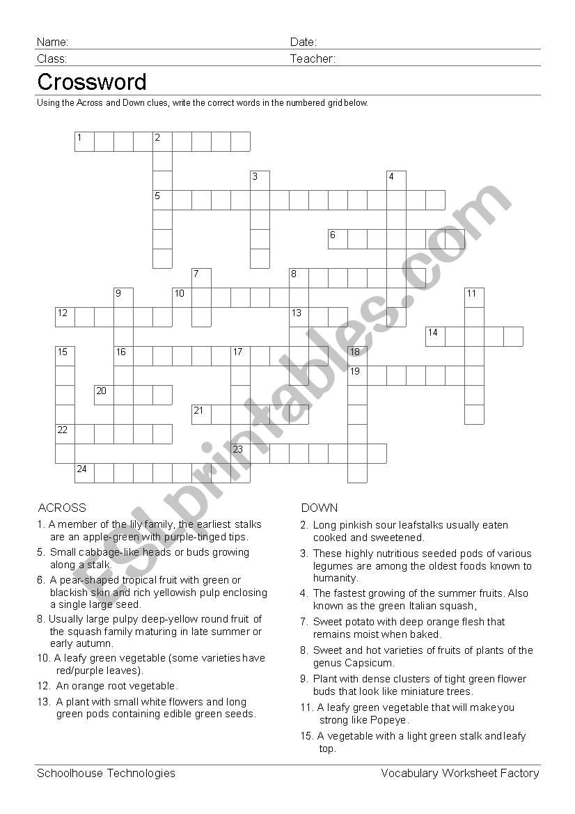 Crossword - Eat your vegetables