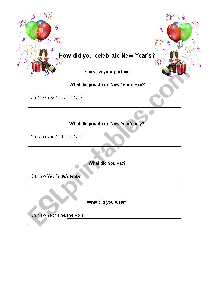 What did you do for New Year´s - ESL worksheet by Rhoustonhbc