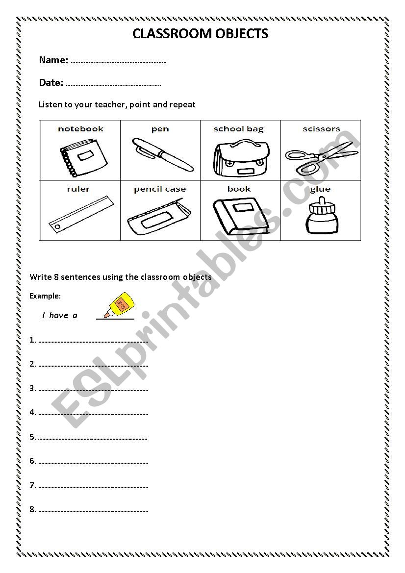 CLASSROOM OBJECTS  worksheet