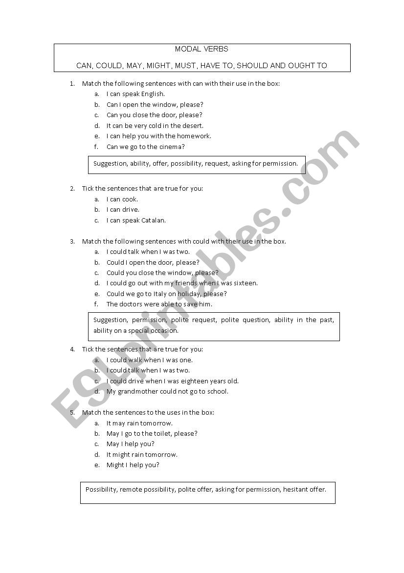 Modal verbs (with key) worksheet