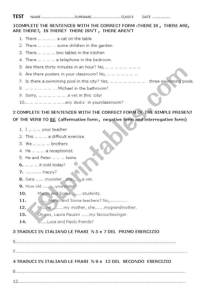 test worksheet