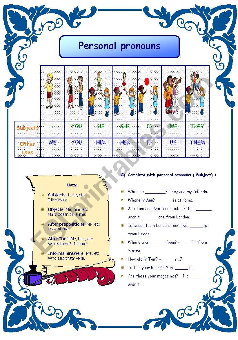 Personal pronouns worksheet