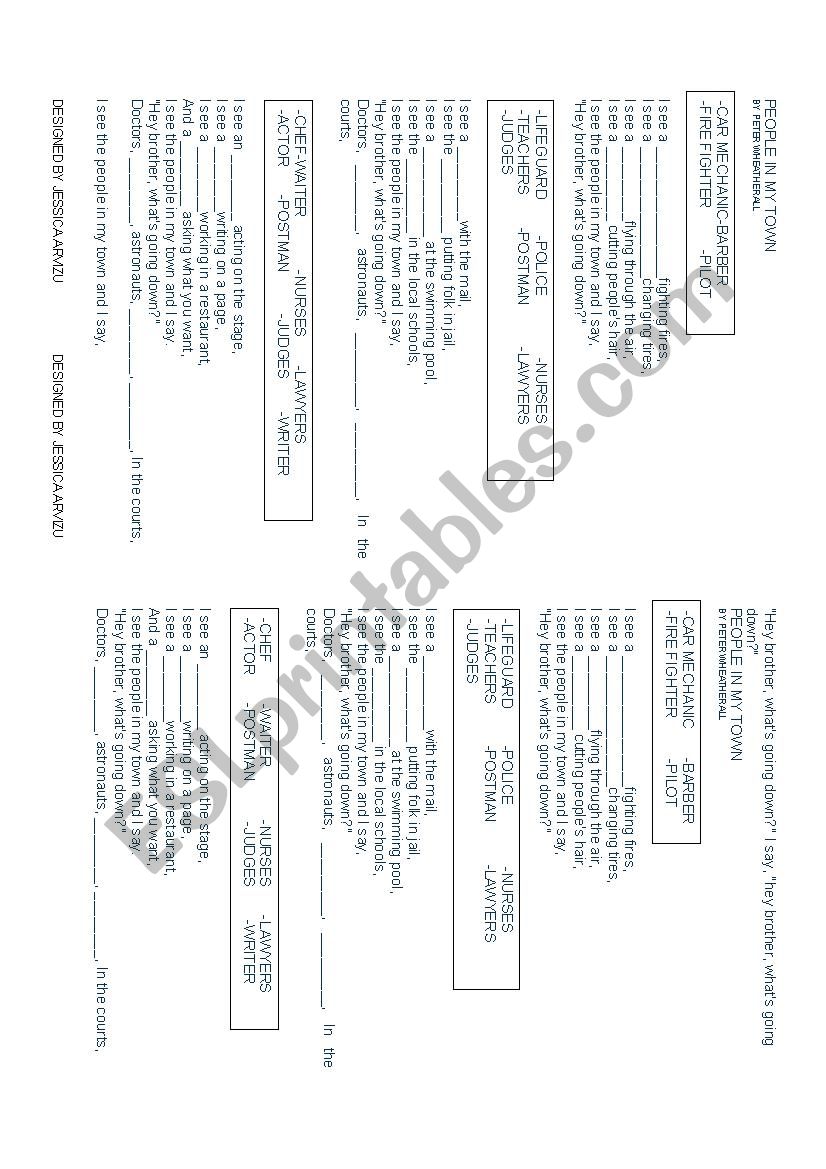 People in my Town- song worksheet