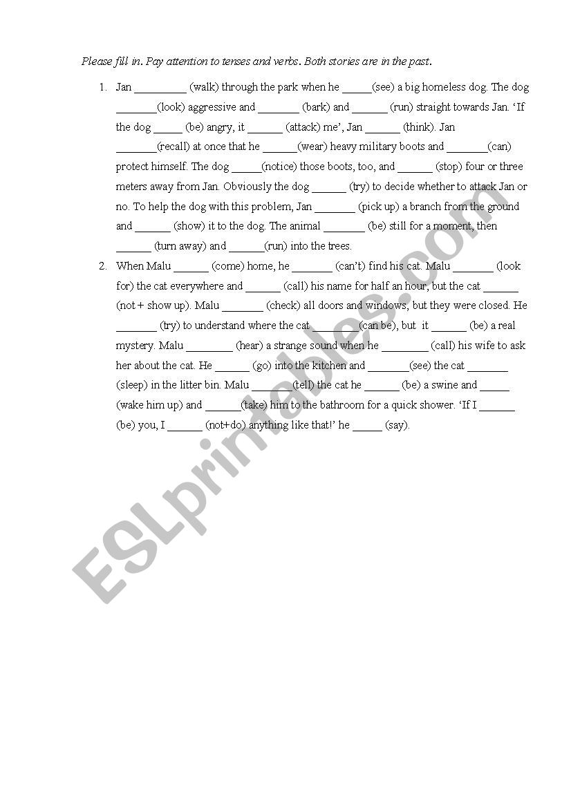 Fill-In for Past Simple, Past Continuous, Sequence