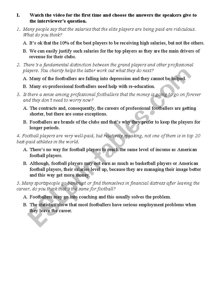 Sport stars worksheet