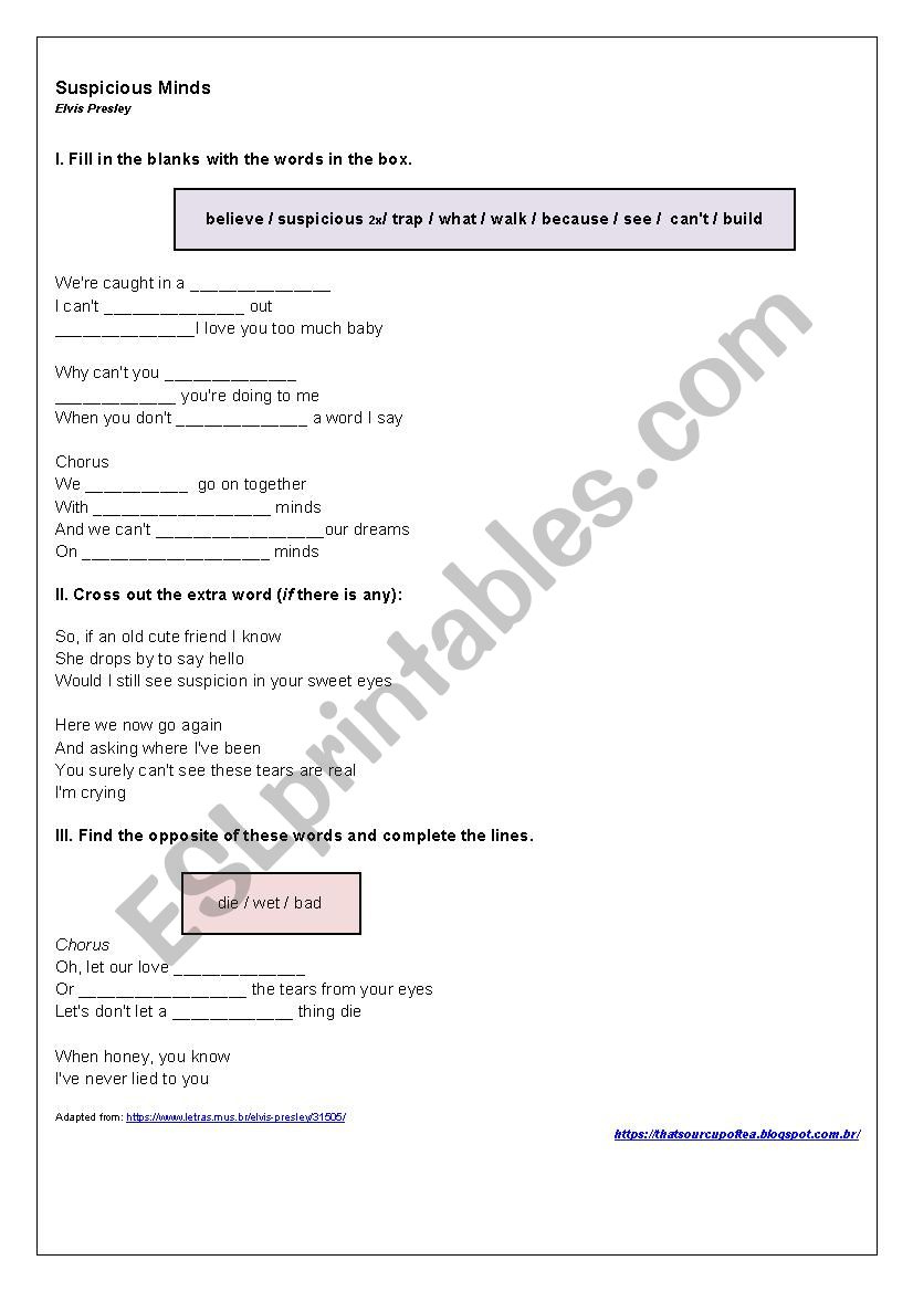 Suspicious Minds worksheet