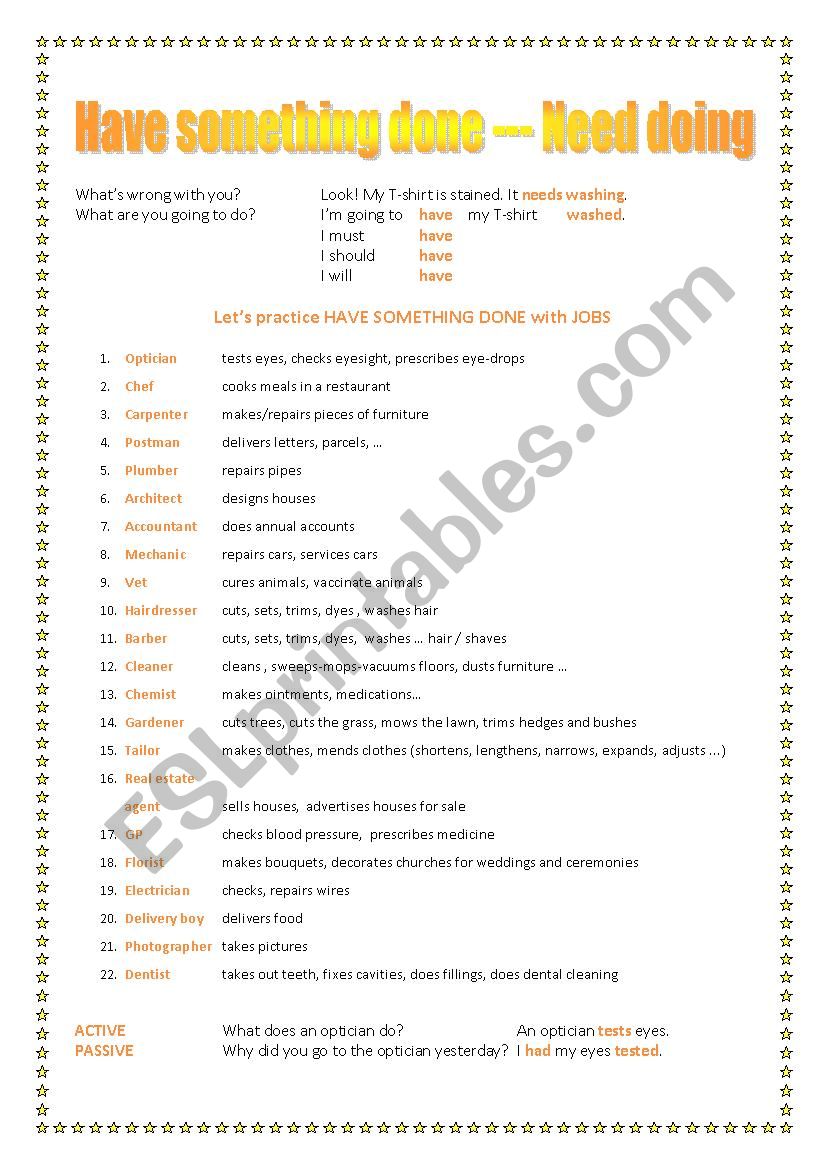 Jobs & Have something done worksheet