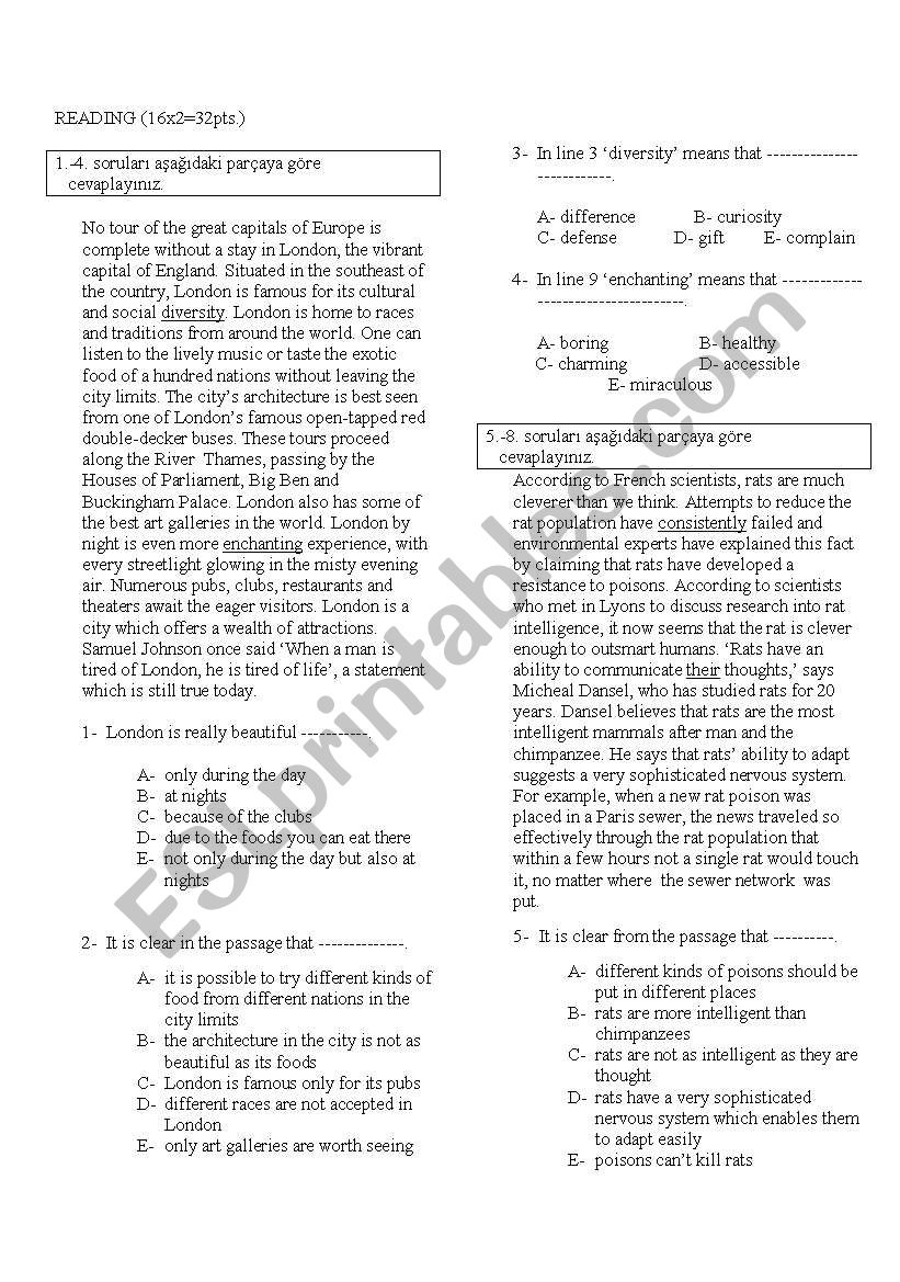 advanced grammar and reading passages