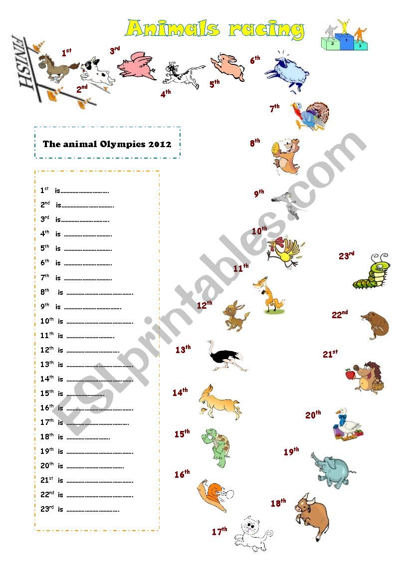 Animals racing worksheet