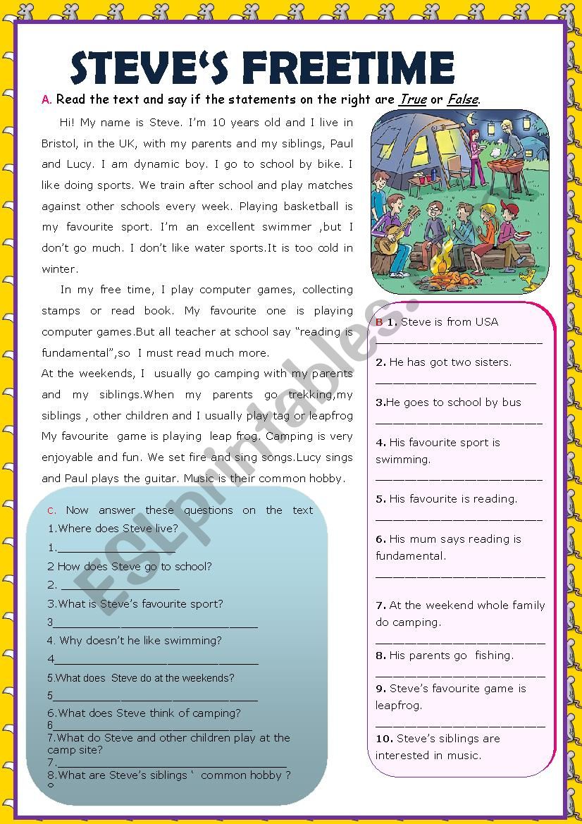 SteveÂ´s freetime worksheet