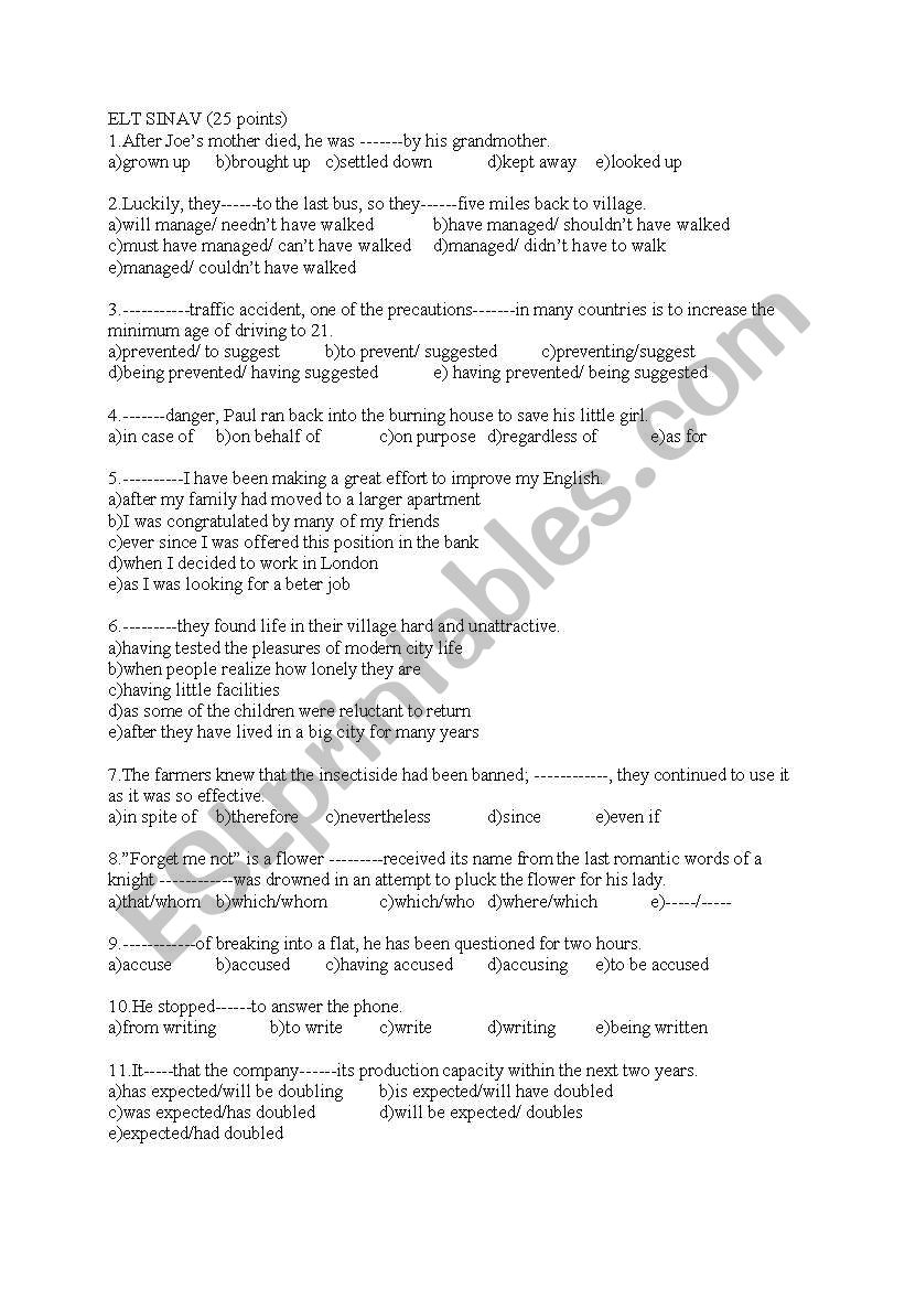 advanced grammar review worksheet