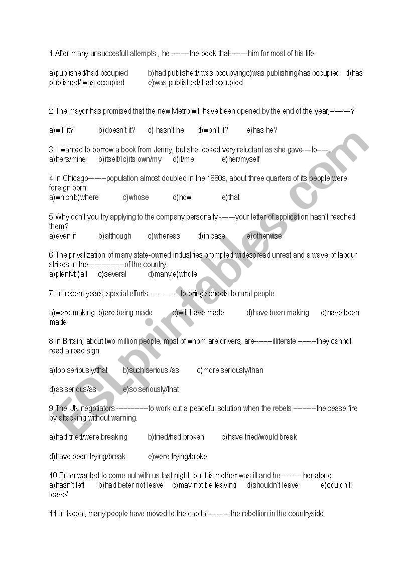 advanced grammar review3 worksheet