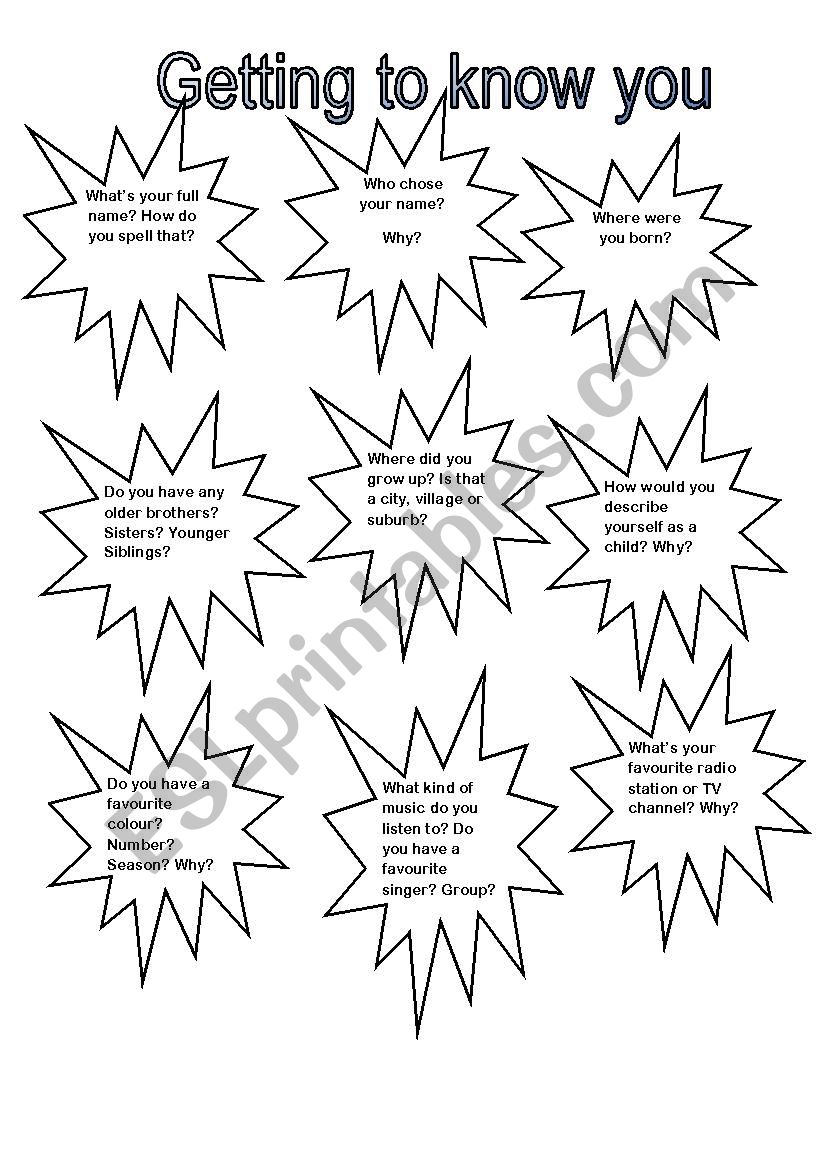 ´getting To Know You´ Conversation Cards Esl Worksheet By Jessisun
